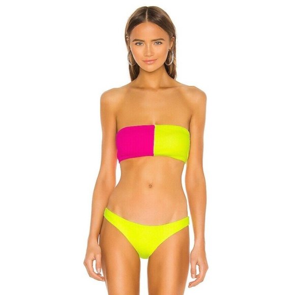 PQ X REVOLVE Color Block Bandeau Bikini Top Pineapple Reef Yellow Pink - Picture 1 of 6